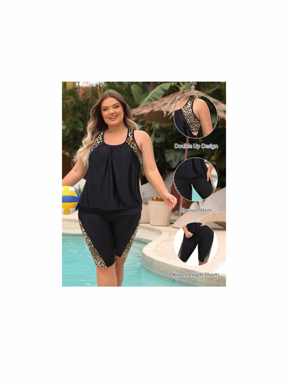 Black Leopard Trim Two-Piece Swim Set
